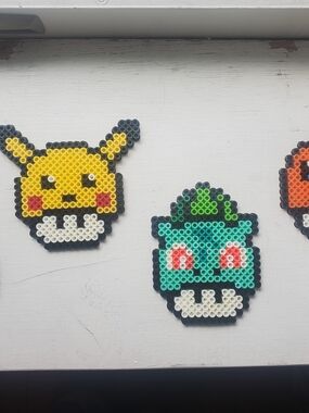 Perler Bead Pixel Art Pokémon-Inspired Coasters (Set of 4) - Yellow & Teal